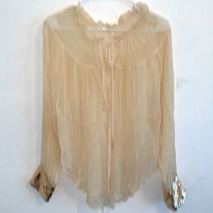 FREE PEOPLE SHIRT BLOUSE SEQUIN CUFF CREAM LONG SLEEVE WHIMSICAL FAIRY FLUTTER